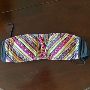 Mossimo Bandeau Bikini Swim Top Black Purple Multi Halter Strap